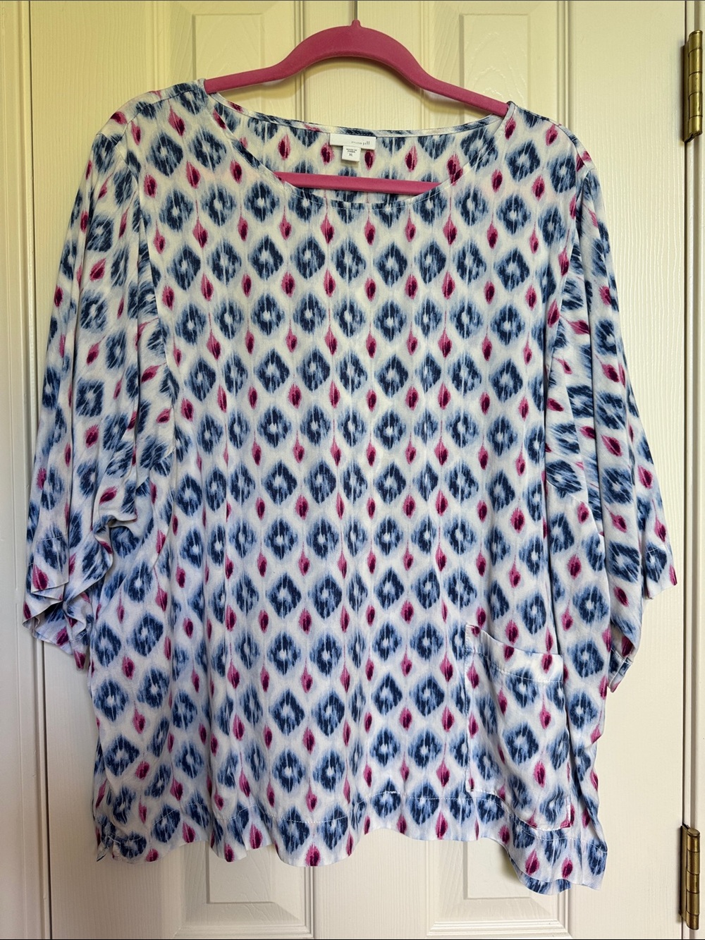 J. Jill Blue & Pink Ikat-Print Lyocell Tencel Top